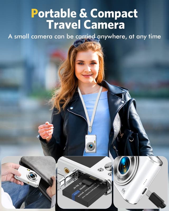 Digitalkamera 4K 48MP 16 x zoom webcam med 32GB TF-kort Sort