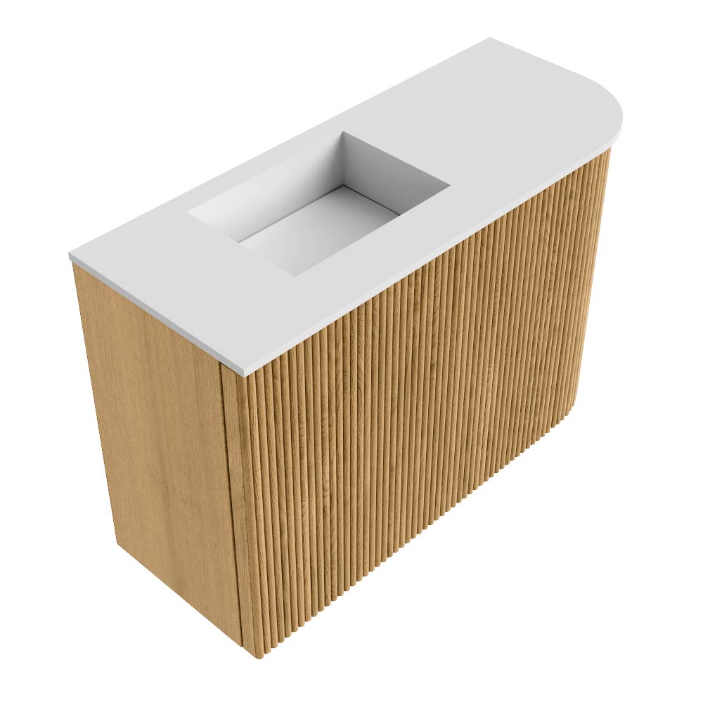 Mondiaz Joya 60cm toiletmeubel ronding rechts oak met wastafel faye links zonder kraangat talc