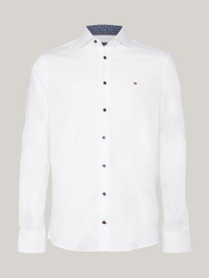 Camisa de popeline slim fit com gola contrastante
