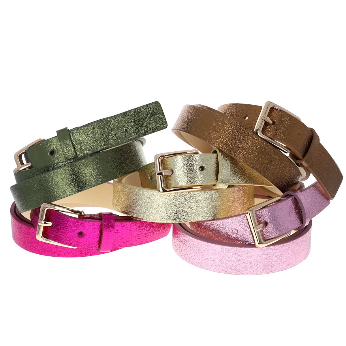 Ceinture à boucle en cuir irisé rose pâle - Taille L Maison Suzanne