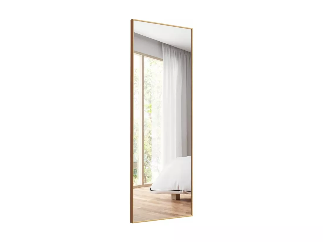 Miroir Mural avec cadre aluminium 150x4x56cm, HD Miroir en verre antidéflagrant, Miroir en Pleine Longueur pour Installation Horizontale ou Verticale, pour salle de bain, chambre, salon (Doré)