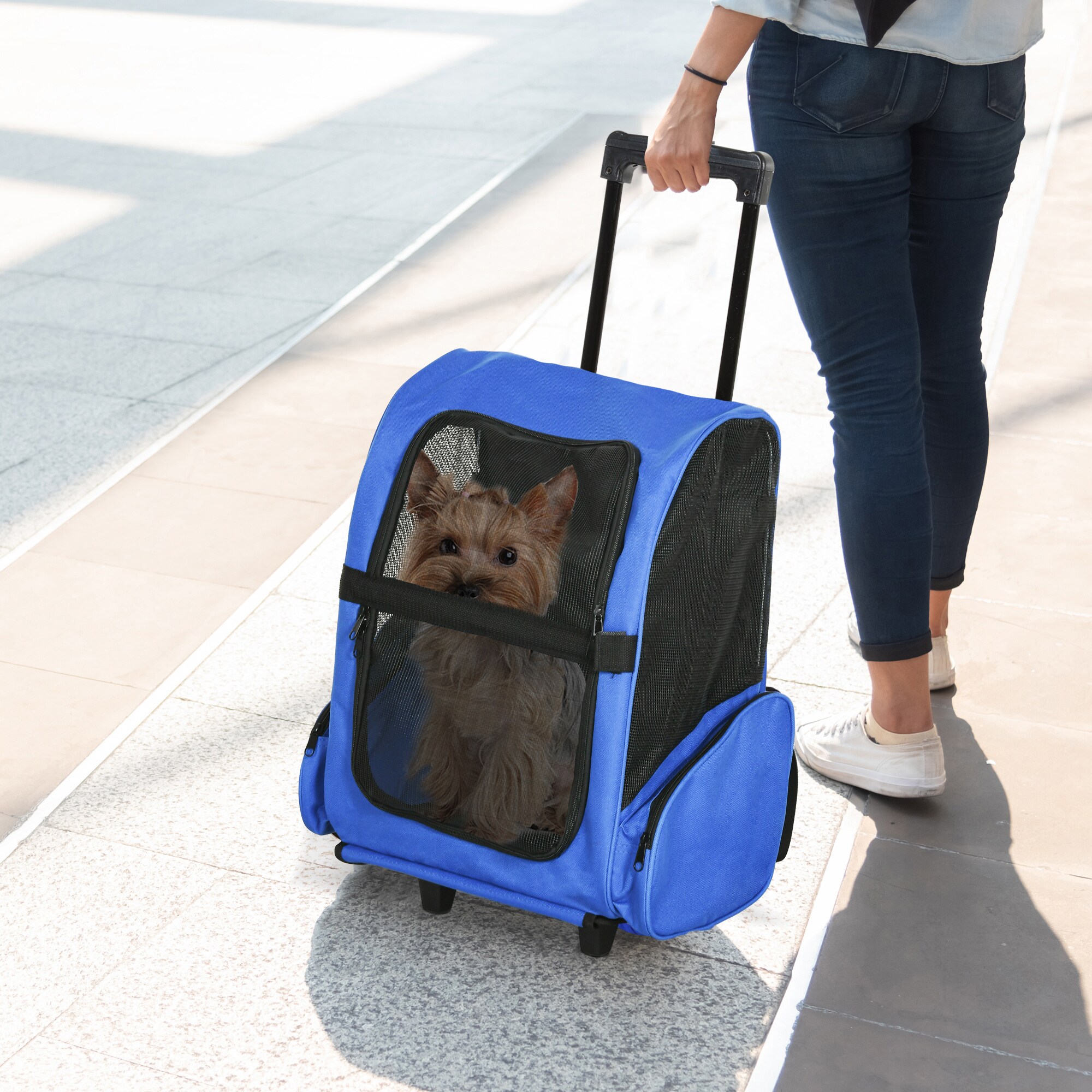 PawHut 2 in 1 Hundetasche als Trolley oder Rucksack verwendbar blau 36 x 30 x 49 cm (LxBxH)