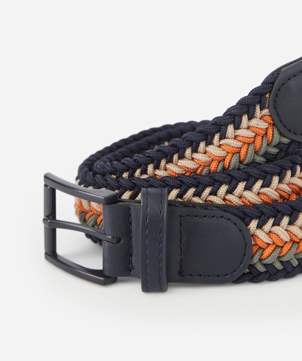 CEINTURE TRESSÉE ORANGE ET BLEU MARINE AVEC BOUCLE GARÇON