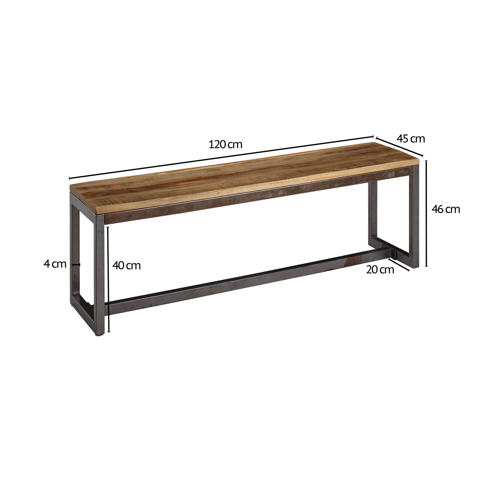 FineBuy Esszimmerbank Mango Massivholz 120x46x45 cm Holzbank Essbank ohne Lehne