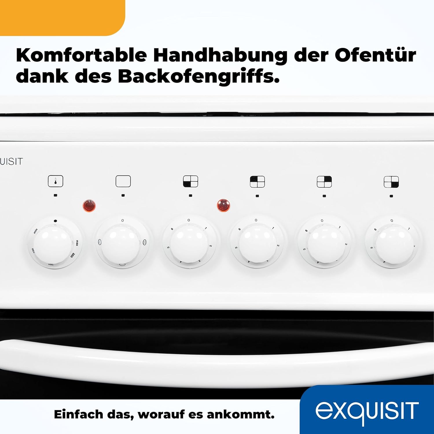 Exquisit Standherd EH 10.3 F2 | Elektro-Standherd | 50 cm | Masse-Kochfeld | 50 L Garraum | Inkl. Deckel | Weiß