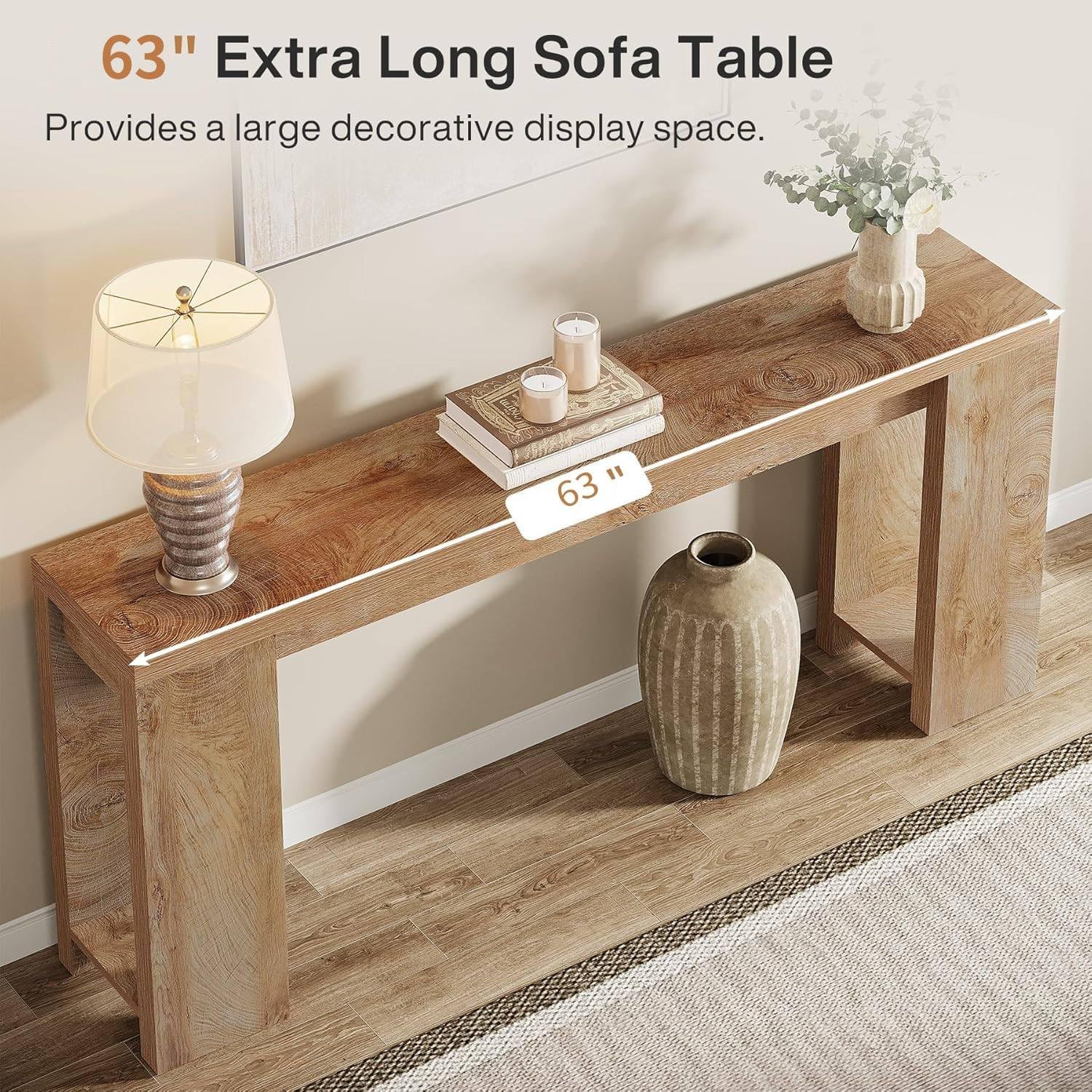 Tribesigns Konsolentisch, 160 x 29.5 x 85 cm, Beistelltisch, Flurtisch, Sofatisch für Kleinen Raum, Sofatisch aus Holz im Landhausstil für Eingang, Flur, Wohnzimmer, Helles Eichenbraun