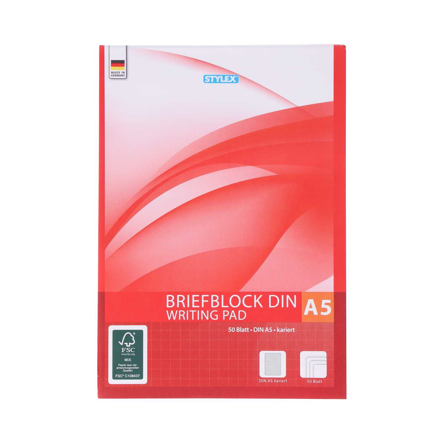 STYLEX® Briefblock DIN A5 kariert 50 Blatt