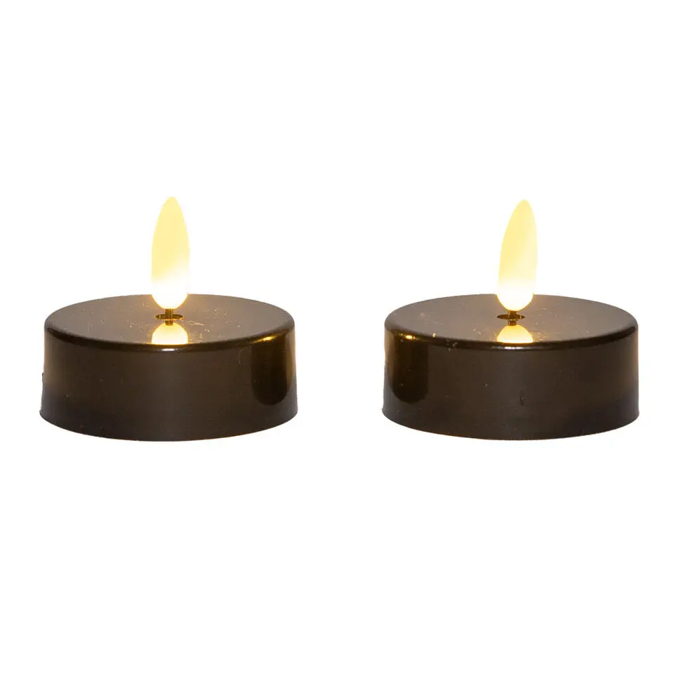 Anna's Collection Jumbo theelichten - 2x - zwart - 6 x 4,5 cm