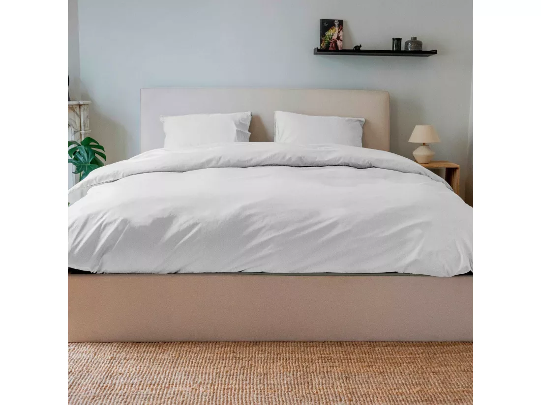 Parure - Draps Housse 90x200cm, Housse de couette 140x200cm, Taie d'Oreillers 65x65cm - Blanc