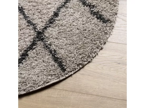 Tapis shaggy à poils longs moderne beige et anthracite ø 100 cm