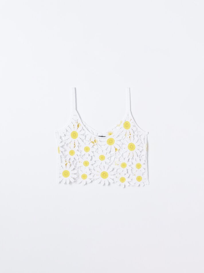 Top de crochê Daisy - Amarelo/branco