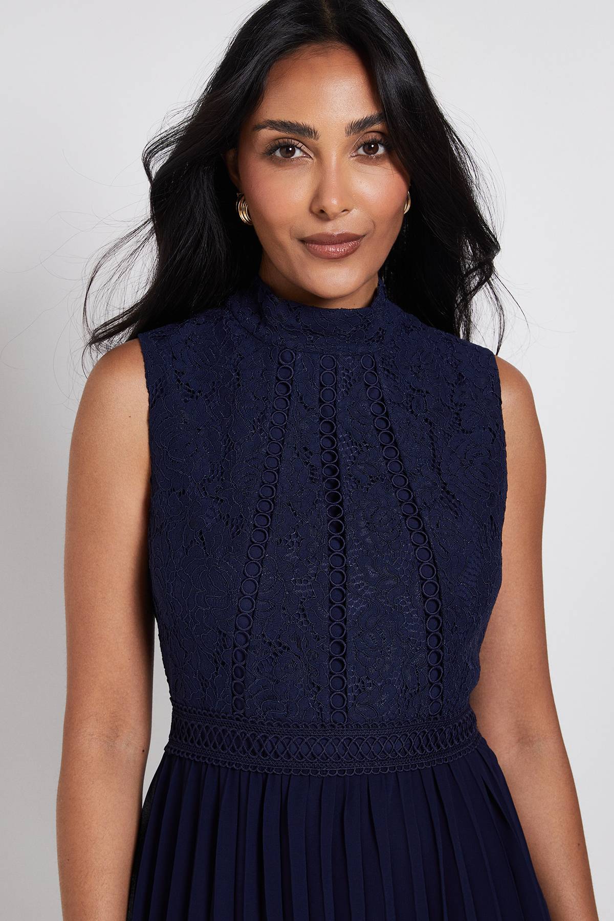 Wallis Robe Midi Plissée À Insert Dentelle Petite