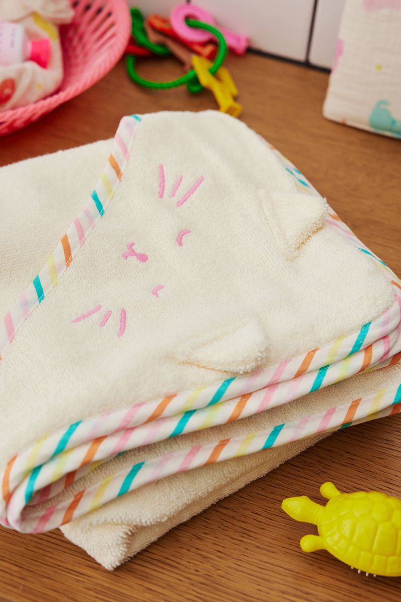 Cape de bain éponge chat rayée multicolore 100x100 - Miaou Jolie saison