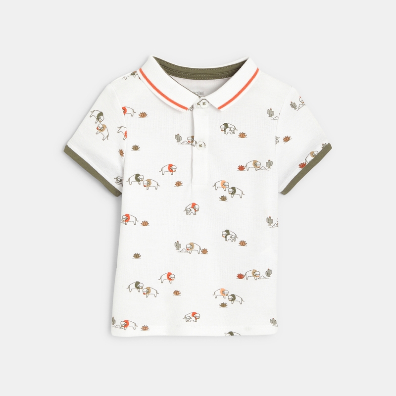 Polo maille piquée bisons blanc bébé garçon