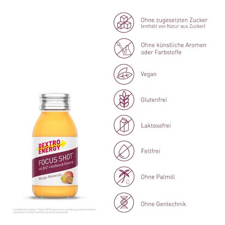 Dextro Energy Focus SHOT Mango-Maracuja, 60 ml
