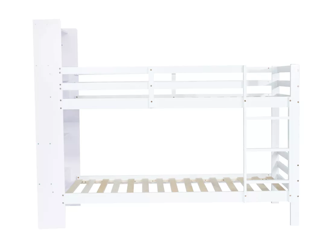 Lit superposé avec tête de lit rangement - 2 x 90 x 200 cm - bois massif - coloris blanc