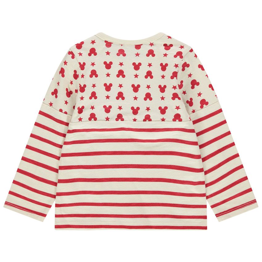 T-shirt manches longues à rayures et serti Mickey Disney - Ecru