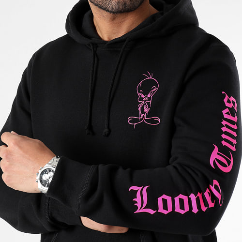 Sweat Capuche Sleeve Angry Tweety Noir Rose Fluo