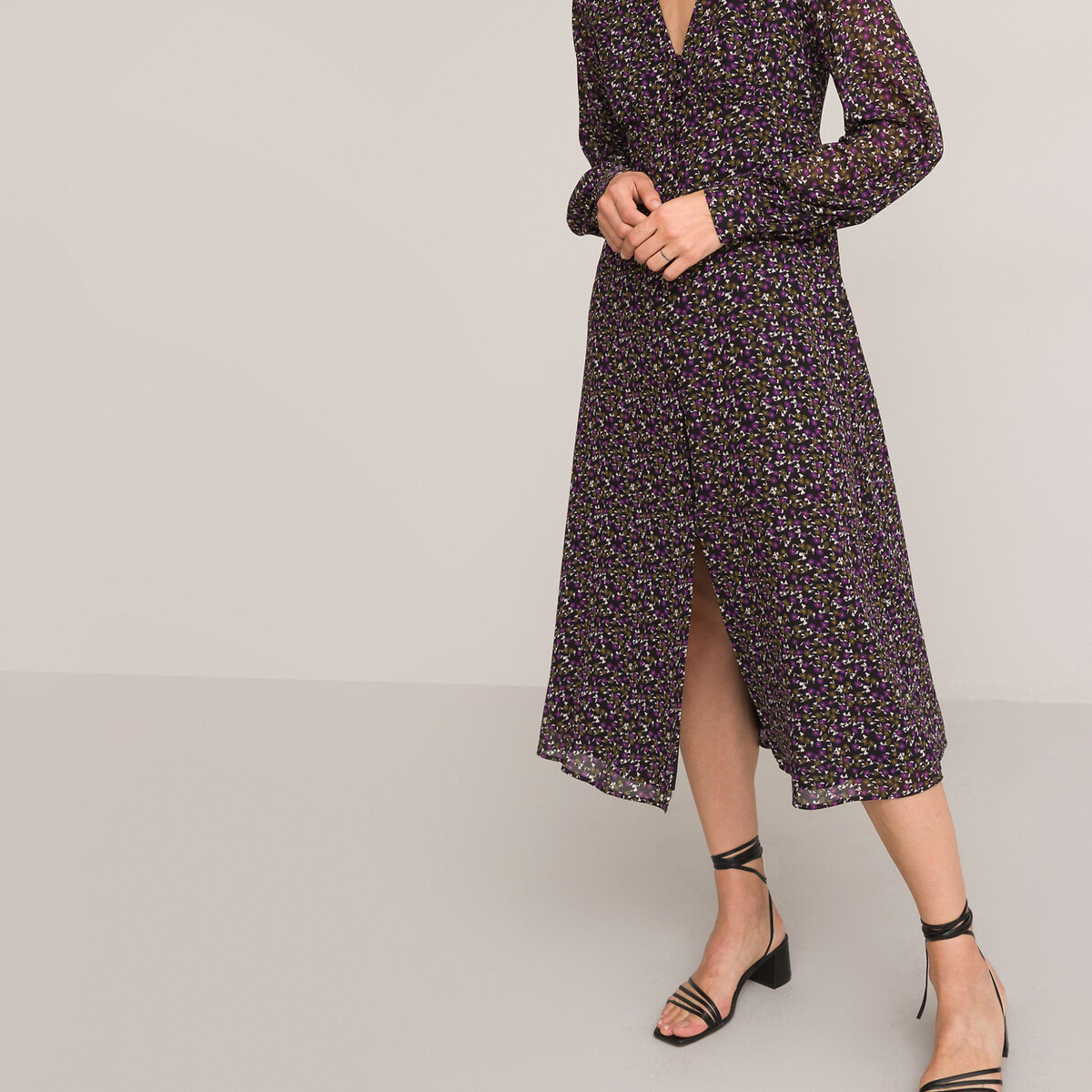 LA REDOUTE COLLECTIONS<br>Vestido com decote em V, estampa floral, comprimento midi