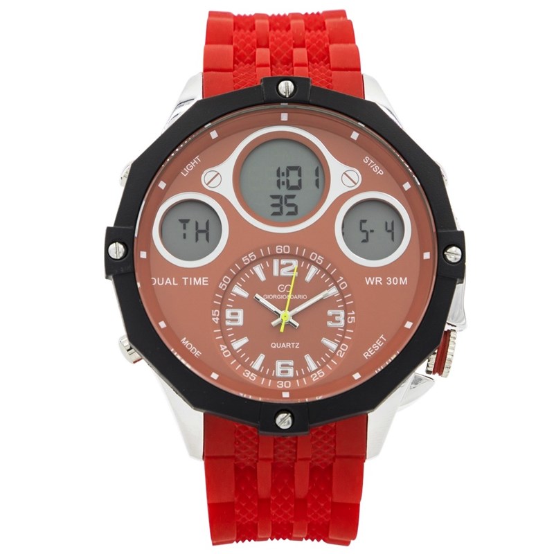Coffret montre Homme GIORGIO bracelet Silicone Rouge