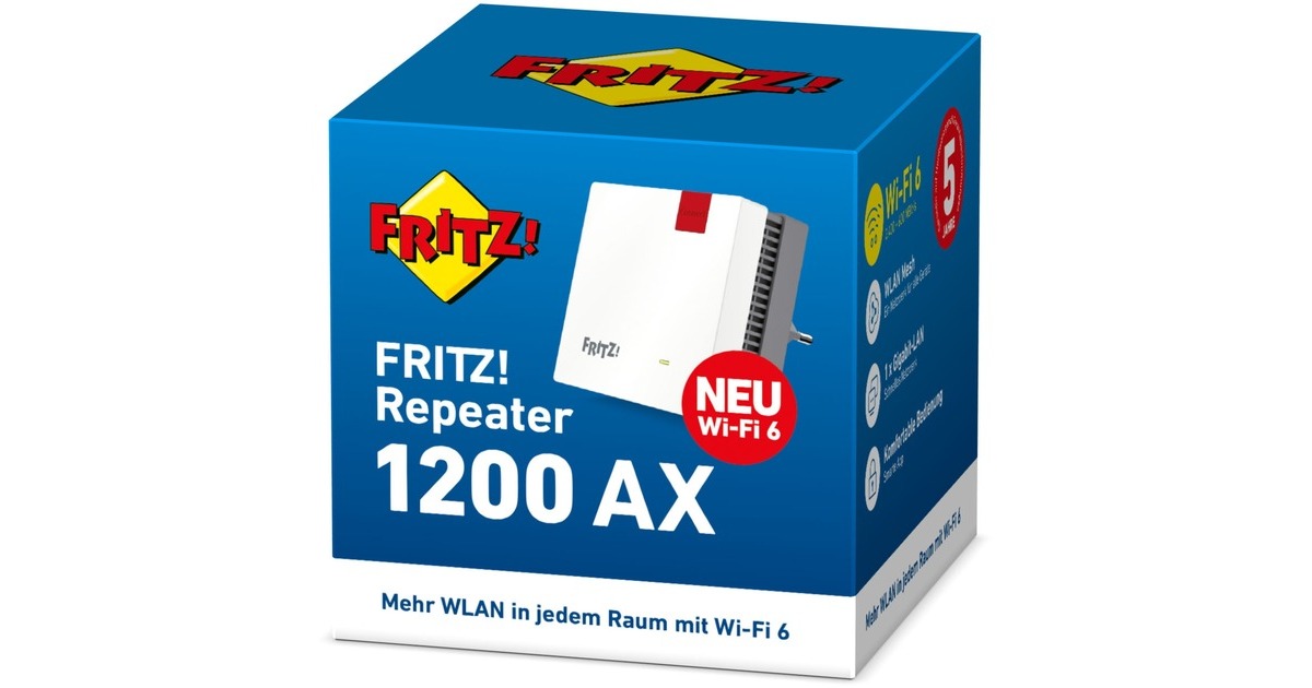 FRITZ!WLAN Repeater 1200 AX International  (Wit, Wi-Fi 6, Mesh Wi-Fi)