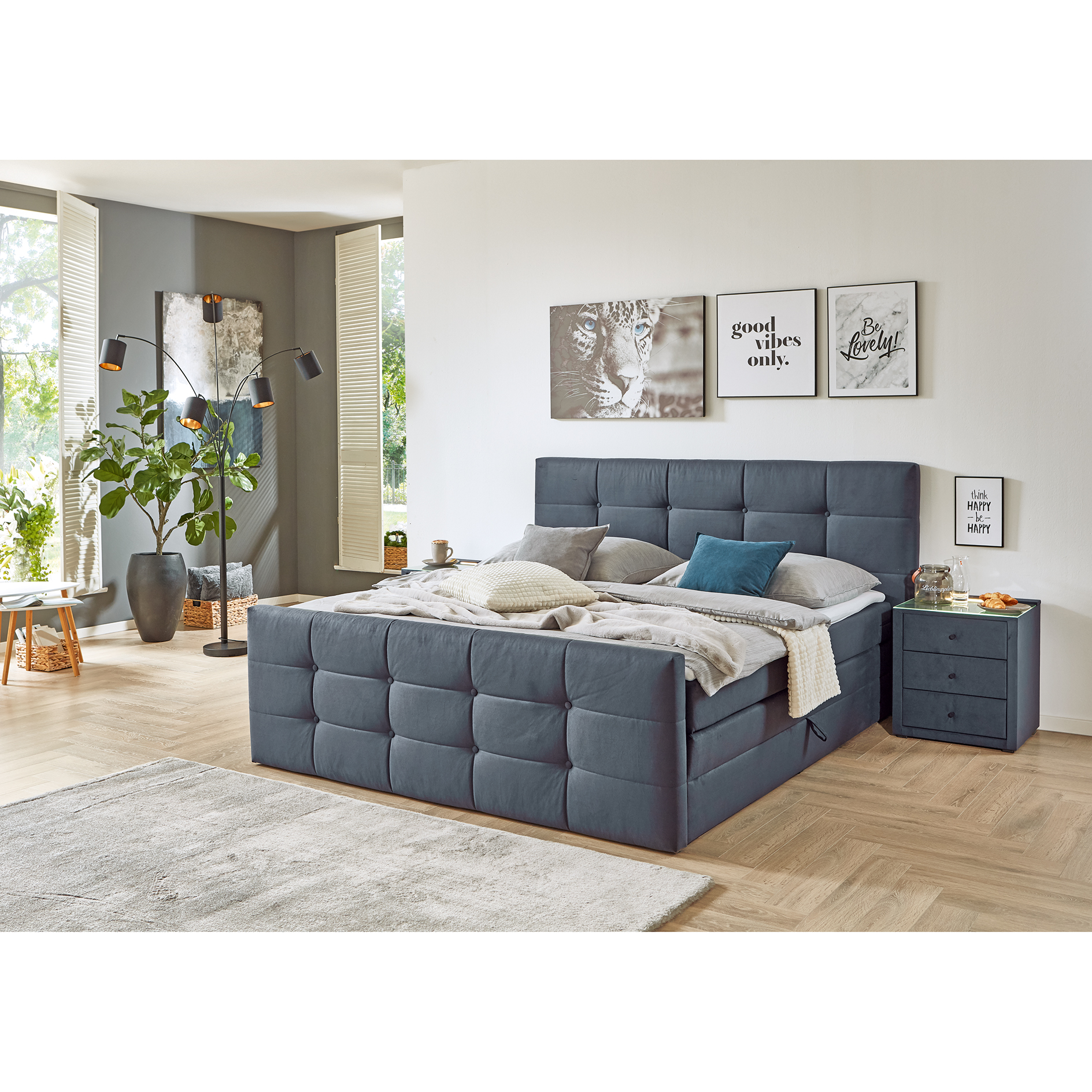 Boxspringbett - denim - 180x200 cm - inklusive Topper