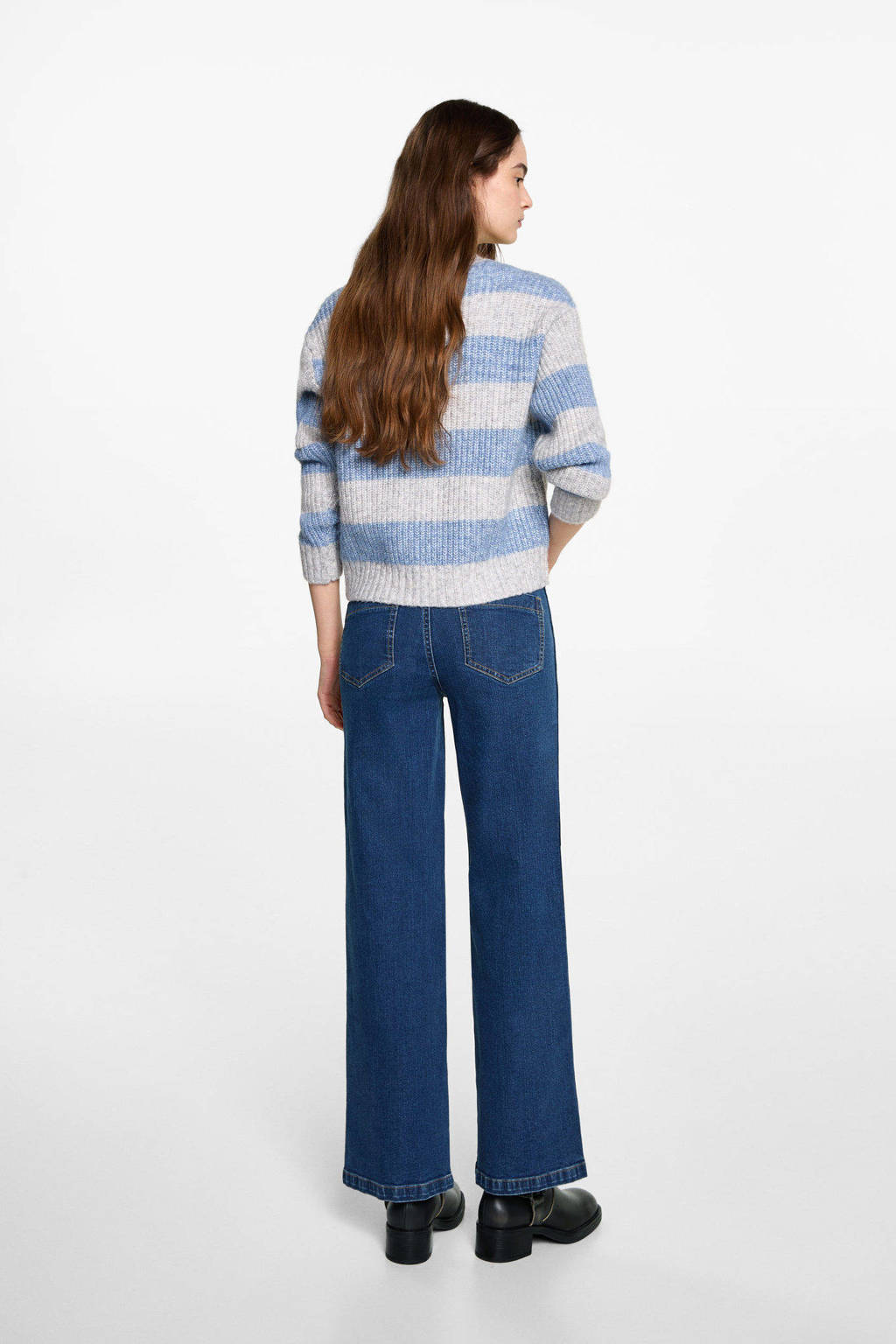MANGO TEEN wide leg regular waist jeans dark blue denim