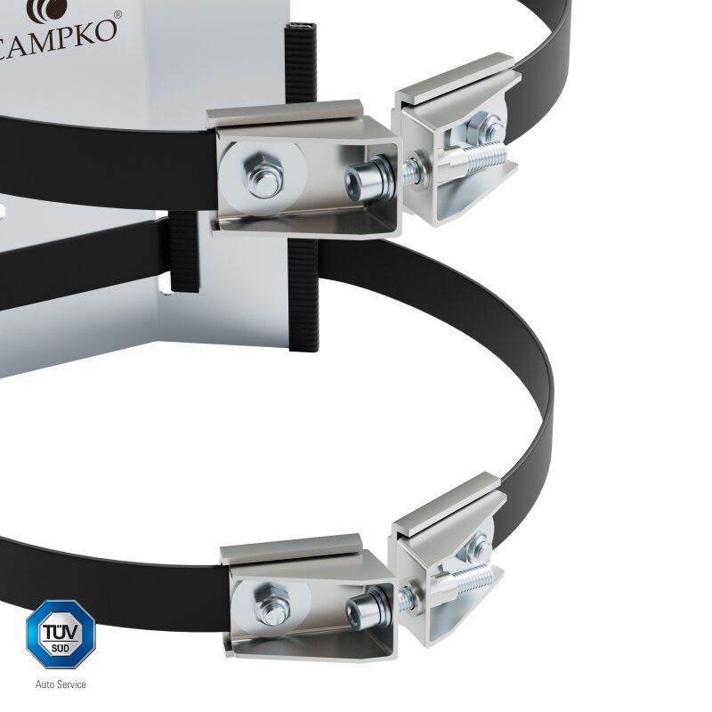 CAMPKO Gasflaschen Halter Set Edelstahl für Ø 300mm Gasflaschen inkl. 2x Spannband + 2x Spannschloss