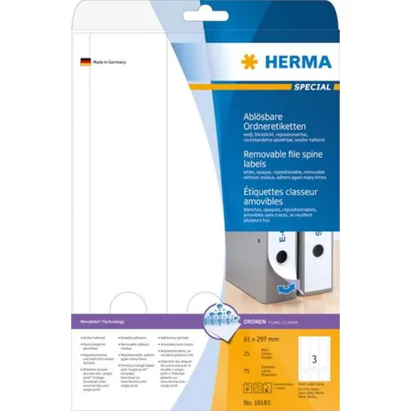 HERMA Ordneretiketten, ablösbar, weiß, 61 x 297mm, 75 Stück