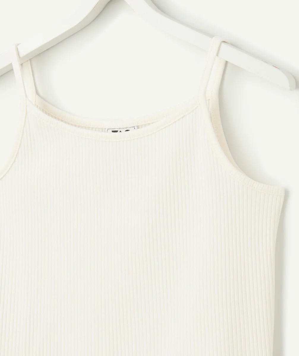 débardeur fille en coton bio écru côtelé