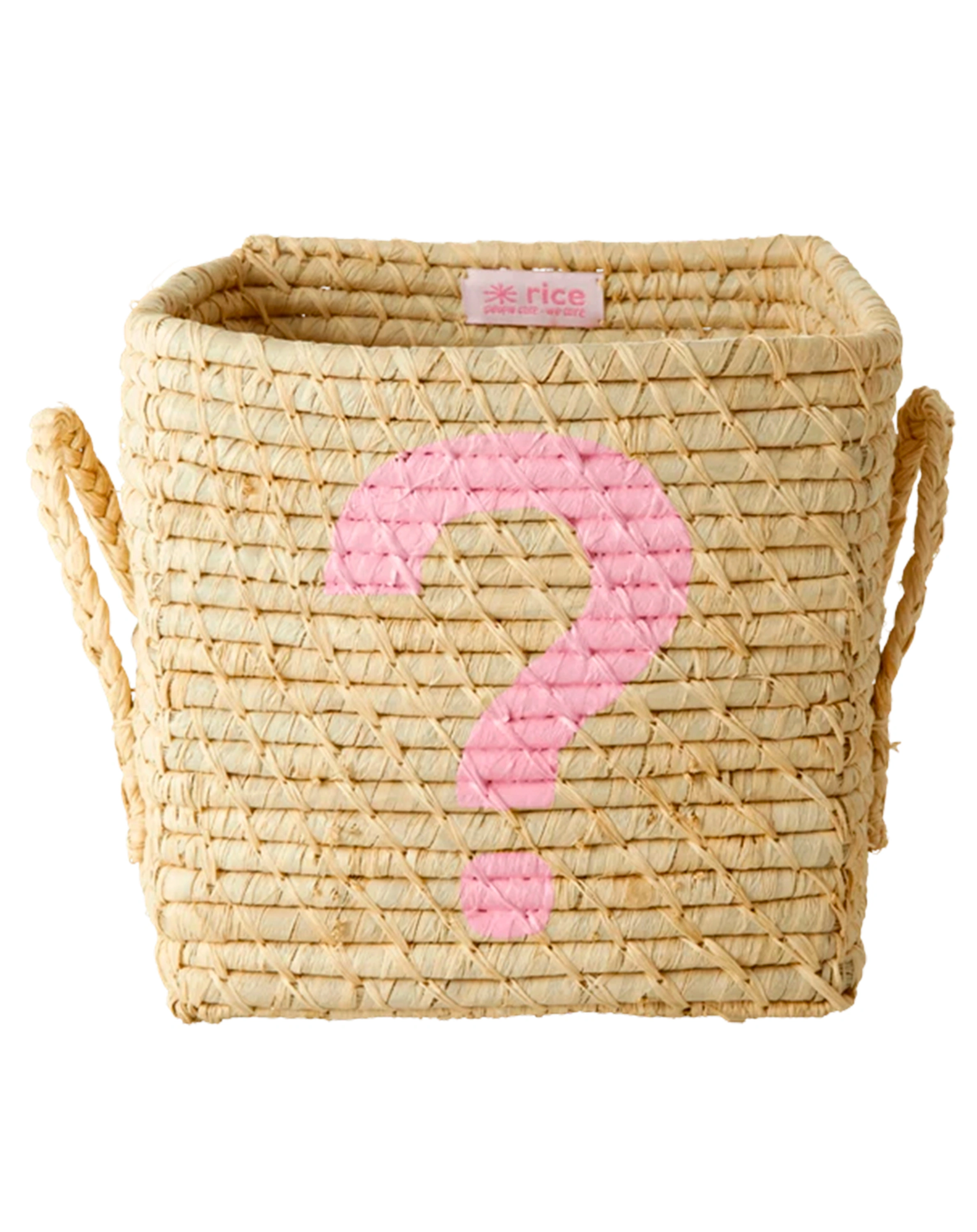Raffia-Aufbewahrungskorb QUESTION MARK (20x20x20) in nature/pink