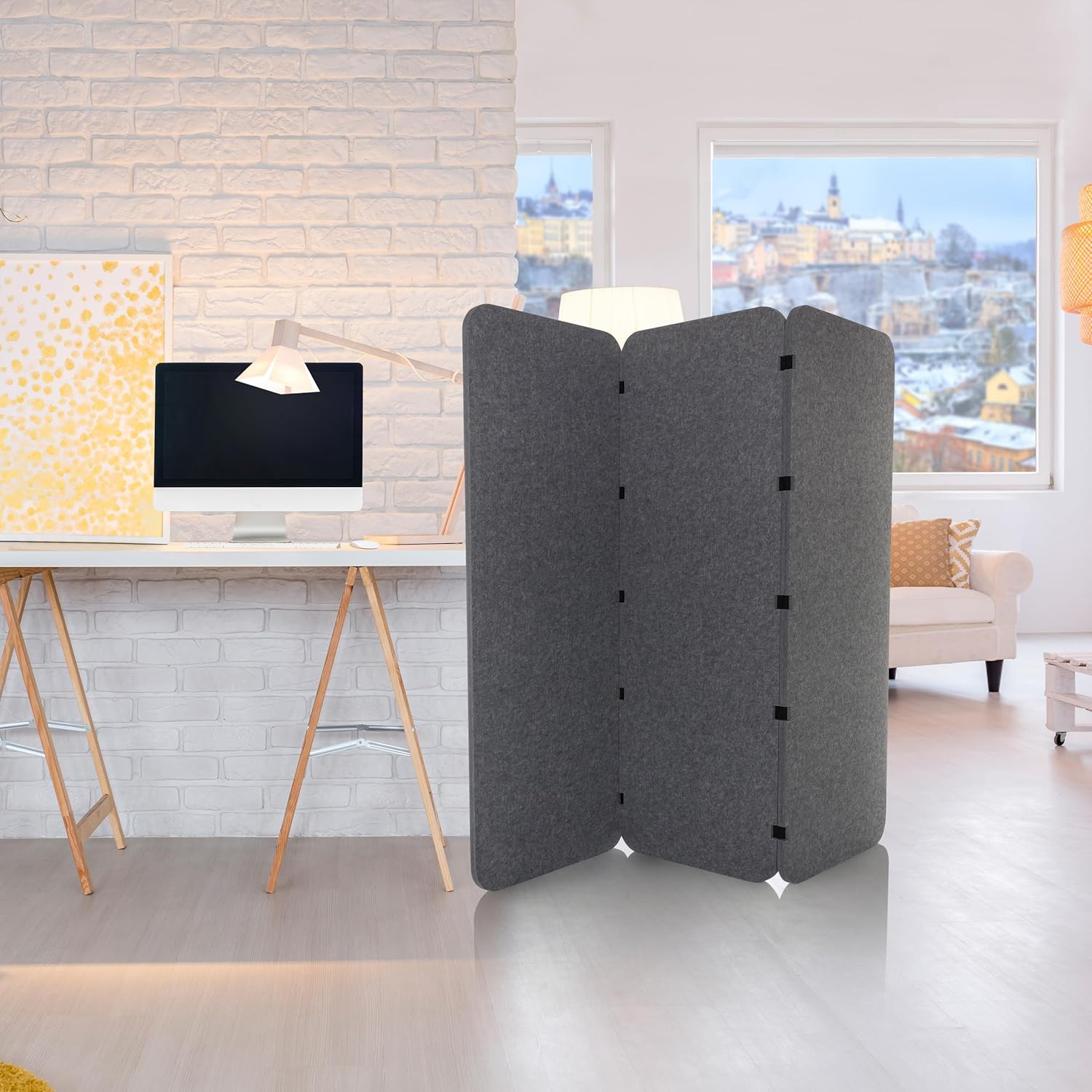 hjh OFFICE Akustiktrennwand stehend FLEXMIUT EL 3-teilige Trennwand freistehend, Sichtschutz für Büro und Zuhause, Grau