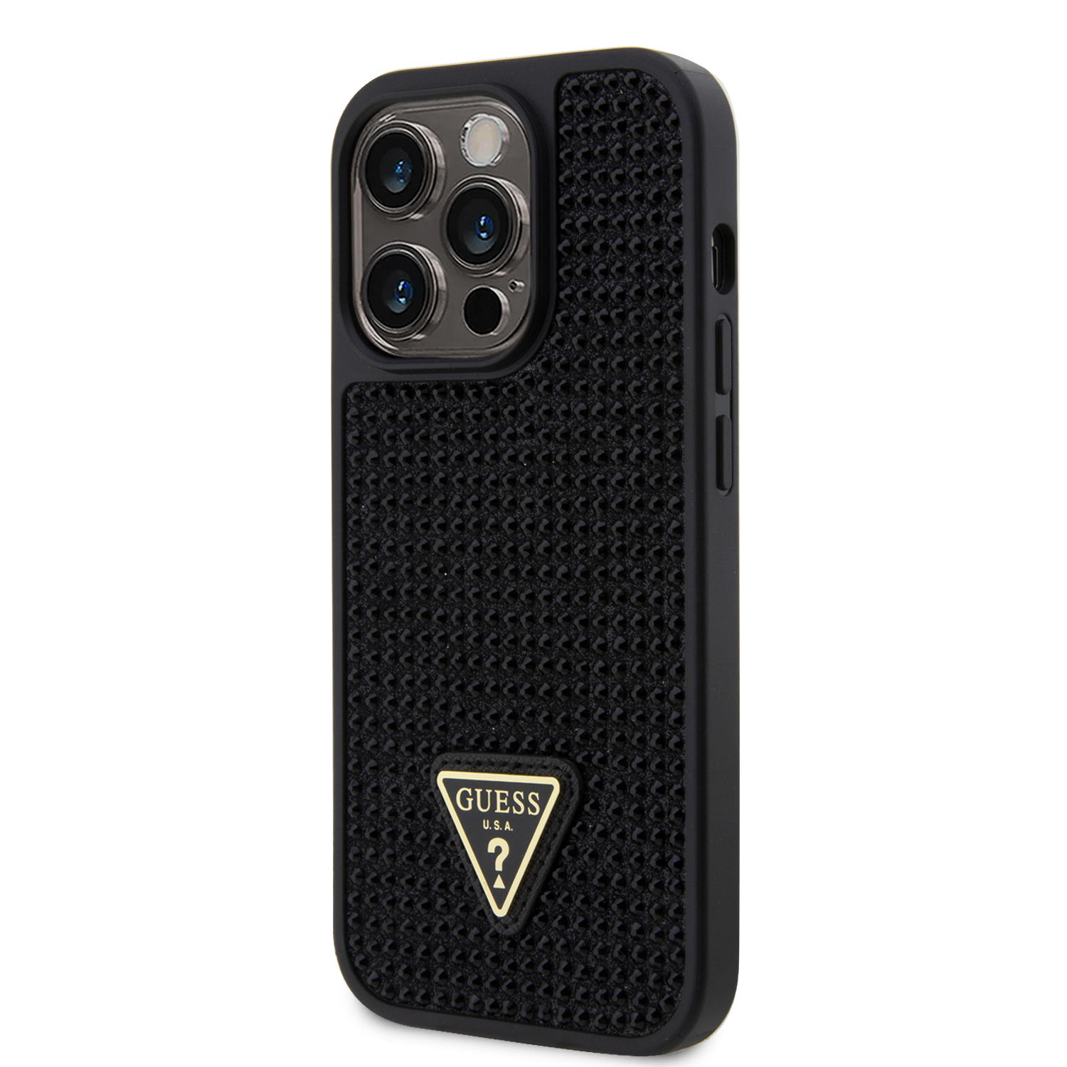 iPhone 14 Pro Hybrid Hardcase Hülle Rhinestone Triangle (GUHCP14LHDGTPK) - Schwarz