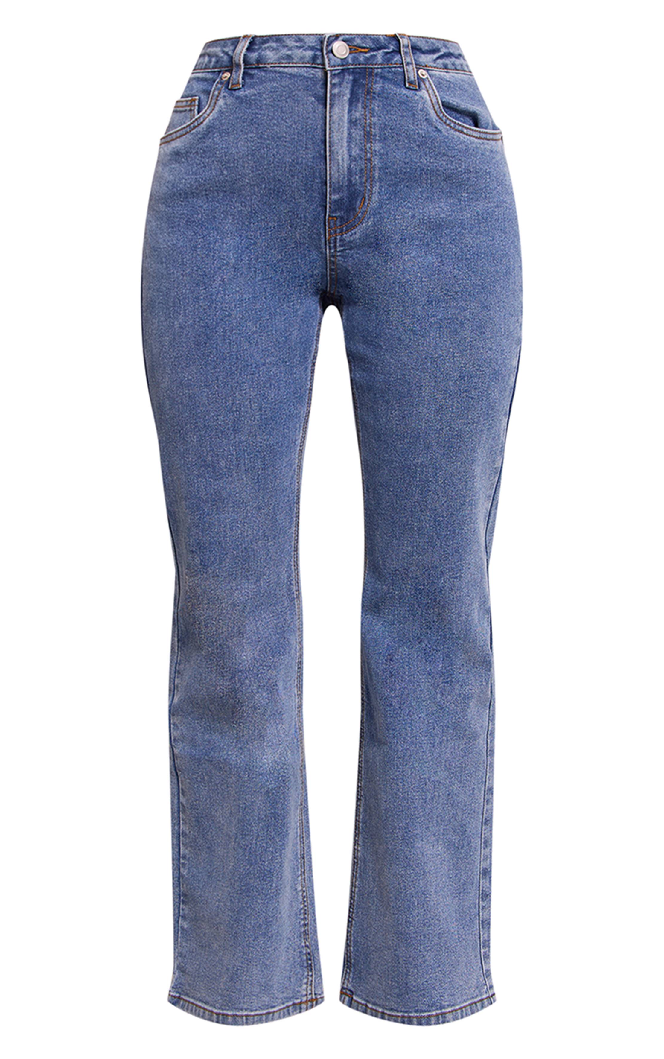 Mid Blue Wash Jean Bootcut En Denim Taille Haute Petite