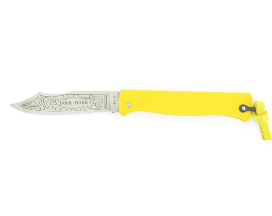 Douk Douk 200 Inox - Manche Acier Couleur JAUNE - GAINE CUIR Couteau de poche Le Thiers par Cognet Douk Douk