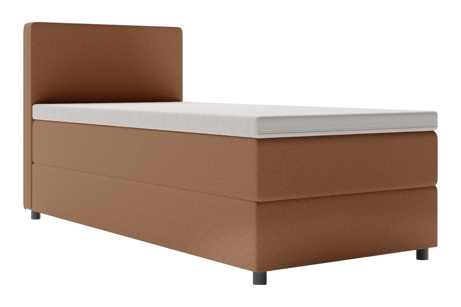 Premium 10 oppbevaringsseng 90x200 cm Magasinseng med oppbevaring, åpnes fra siden. I tekstil storm 54 tan, med medium fasthetsgrad og premium 10 overmadrass, Sorte ben.