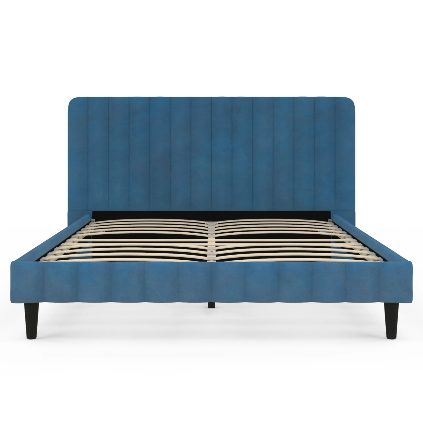Lit double ANNIE avec tête de lit et sommier 140 x 190 cm velours bleu