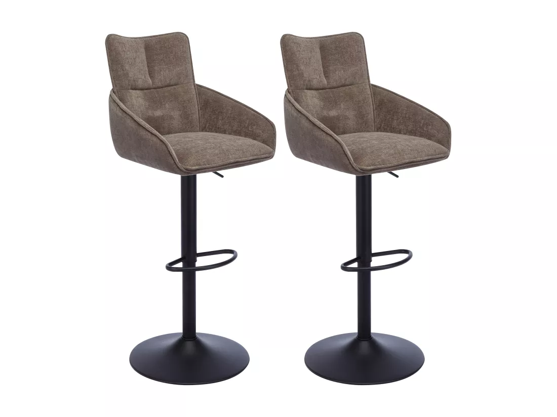 Lot de 2 tabourets de bar en tissu et métal noir - Hauteur réglable - Taupe - LIKOLIA