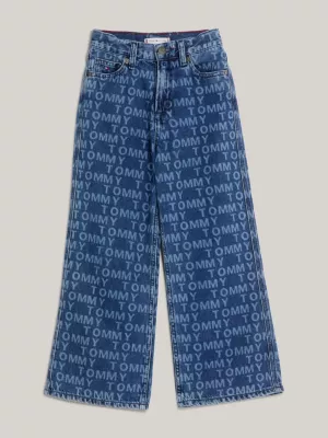 Calça jeans de perna larga com estampa de logotipo a laser