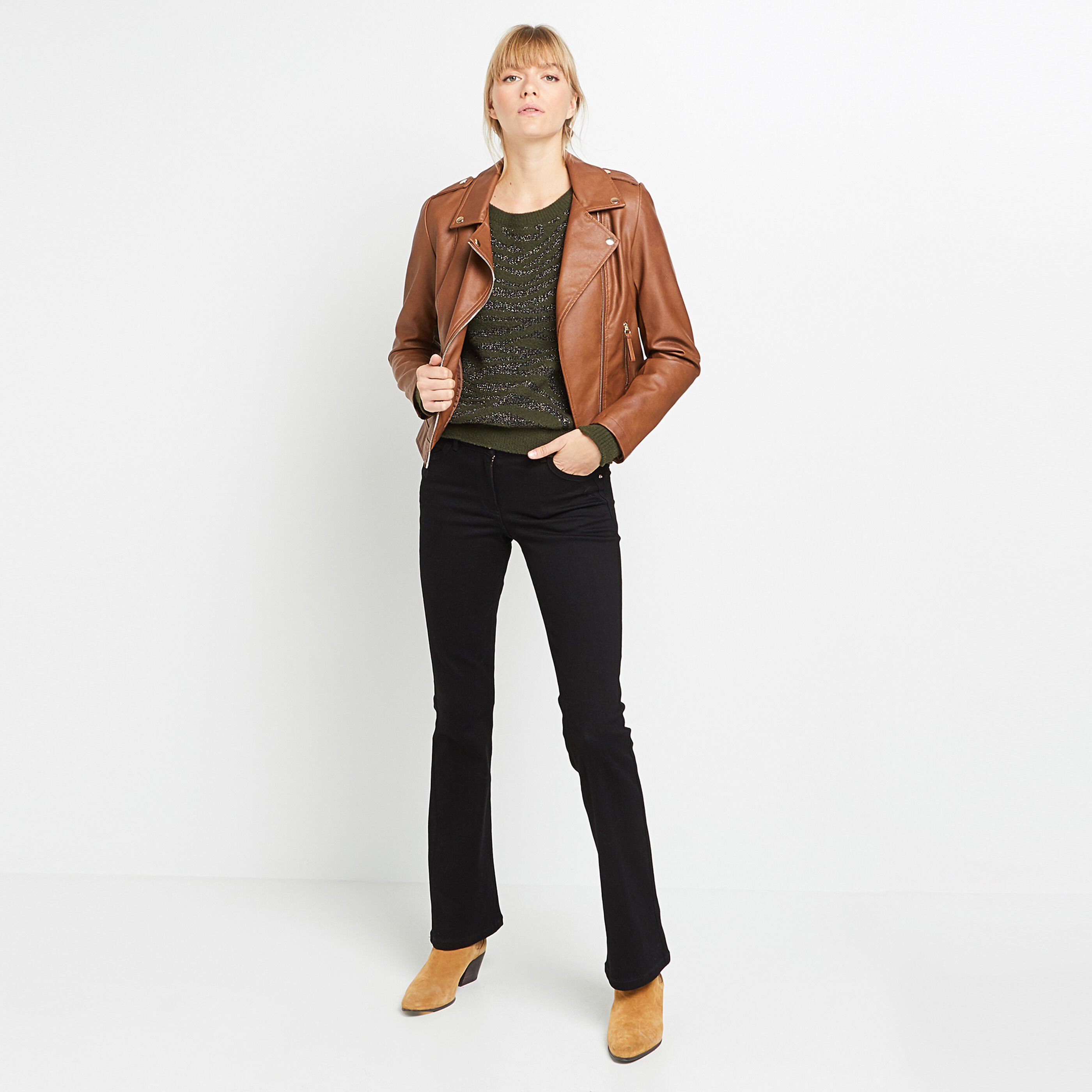 Pull jacquard zébré femme - KAKI