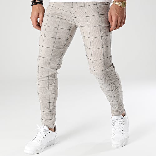 Pantalon à Carreaux Beige