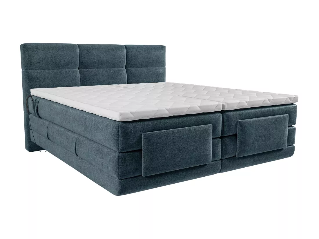 Ensemble complet boxspring tête de lit capitonnée + sommiers relaxation électrique + matelas + surmatelas - 2 x 80 x 200 cm - Tissu - Bleu - LODI de PALACIO