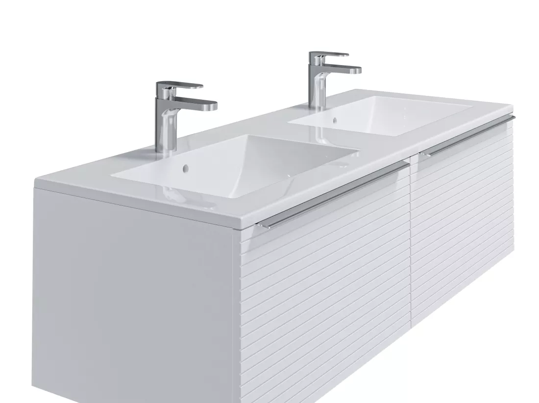 Meuble de salle de bain suspendu strié blanc avec double vasque à encastrer - 120 cm - LATOMA