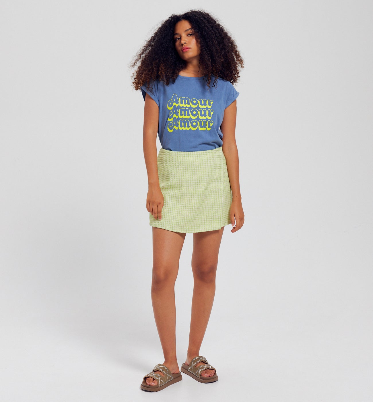 T-shirt délavé à message - Imprimé bleu