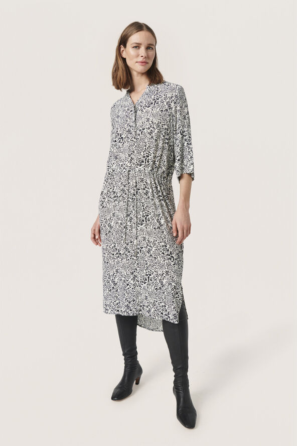 Soaked in Luxury SLZaya Dress Black and white ditsy print