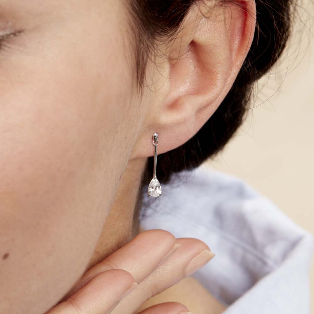 Boucles D'oreilles Pendantes Goutte Or Blanc Oxyde De Zirconium