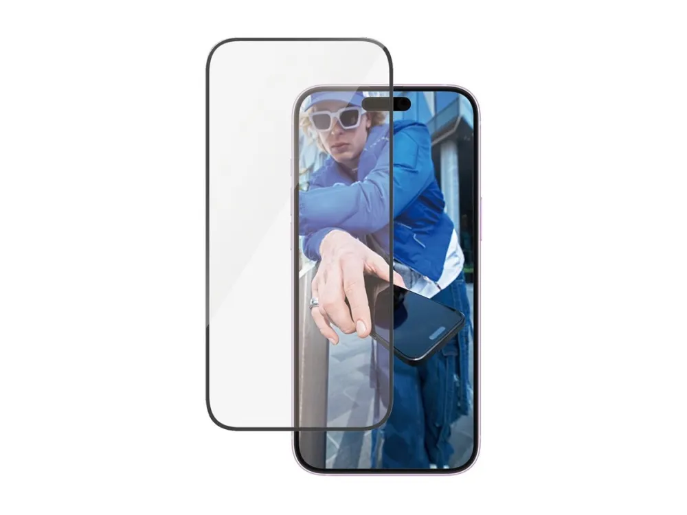 PanzerGlass - Skærmbeskytter for mobiltelefon - ultrabred pasform - glas - rammefarve sort - for Apple iPhone 15 Plus, 16 Plus
