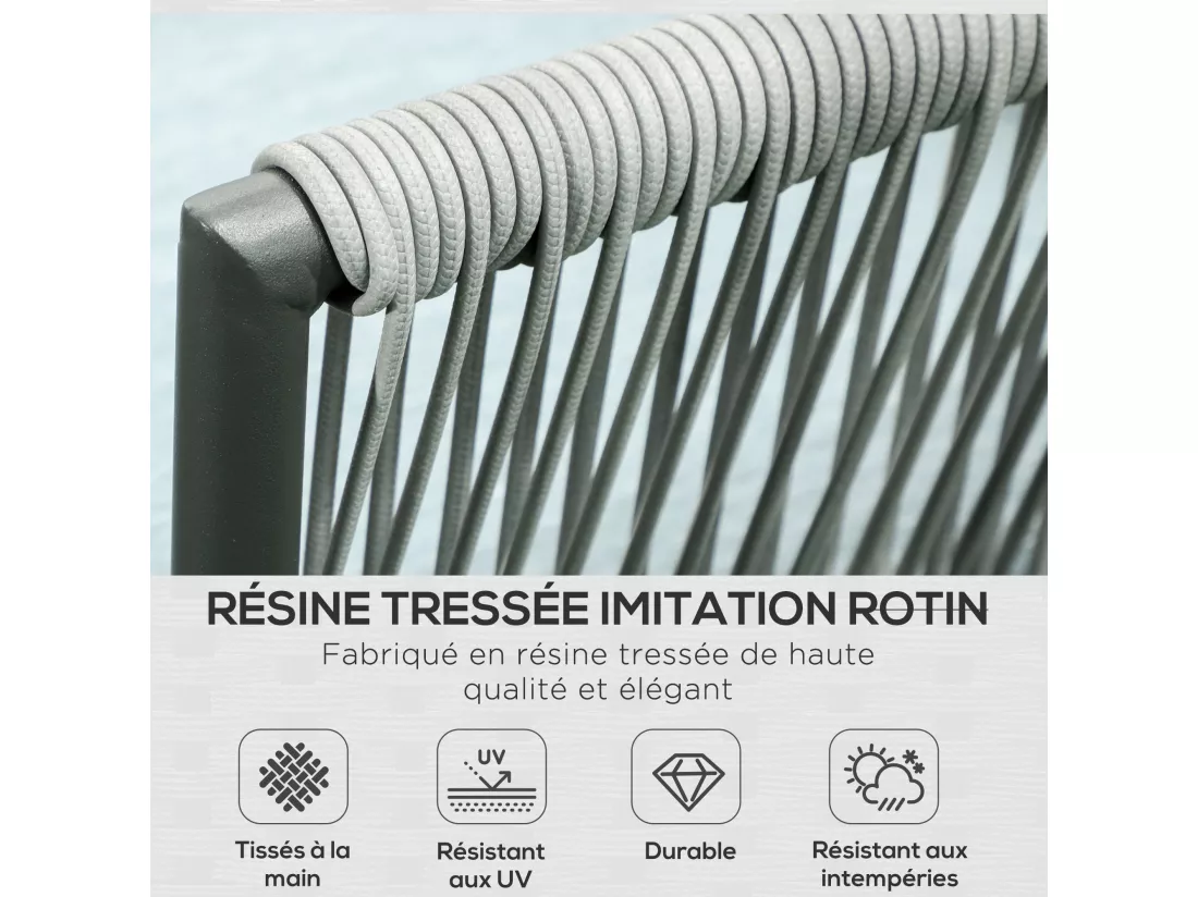 Salon de jardin d'angle 5 places 4 pièces coussins inclus alu. résine tressée gris