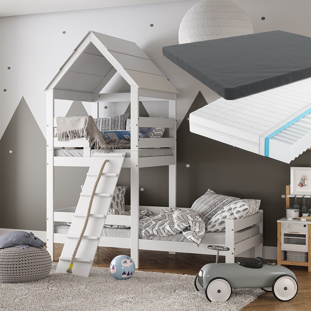 Kinderbett Teddy 90x200cm mit Matratze Spielbett Jugendbett Spielturm VitaliSpa
