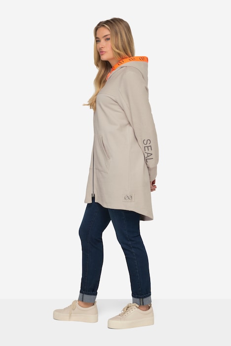 Long Sweatjacke, Kapuze, Langarm; OEKO-TEX